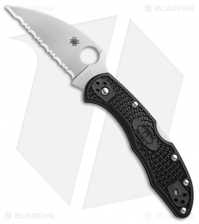 Spyderco Delica 4 Wharncliffe Knife Black FRN (2.8" Satin Full Serr) C11FSWCBK