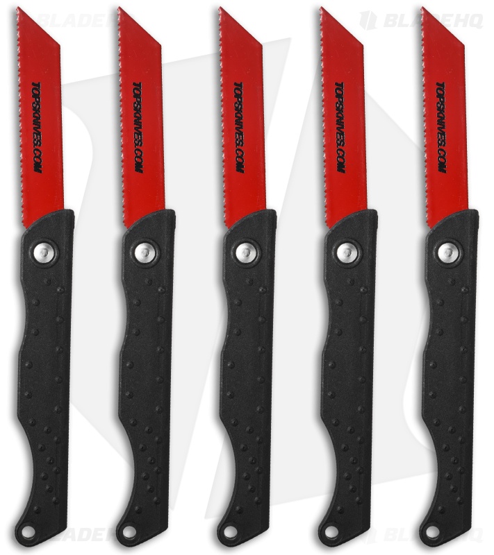 TOPS Knives Pocket Survival Saw Folding Knife Kydex 5 Pack (3" Red
