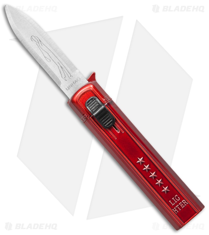 Mini D/A OTF Automatic Knife Lighter Red (2.1" Satin) Refillable Butane