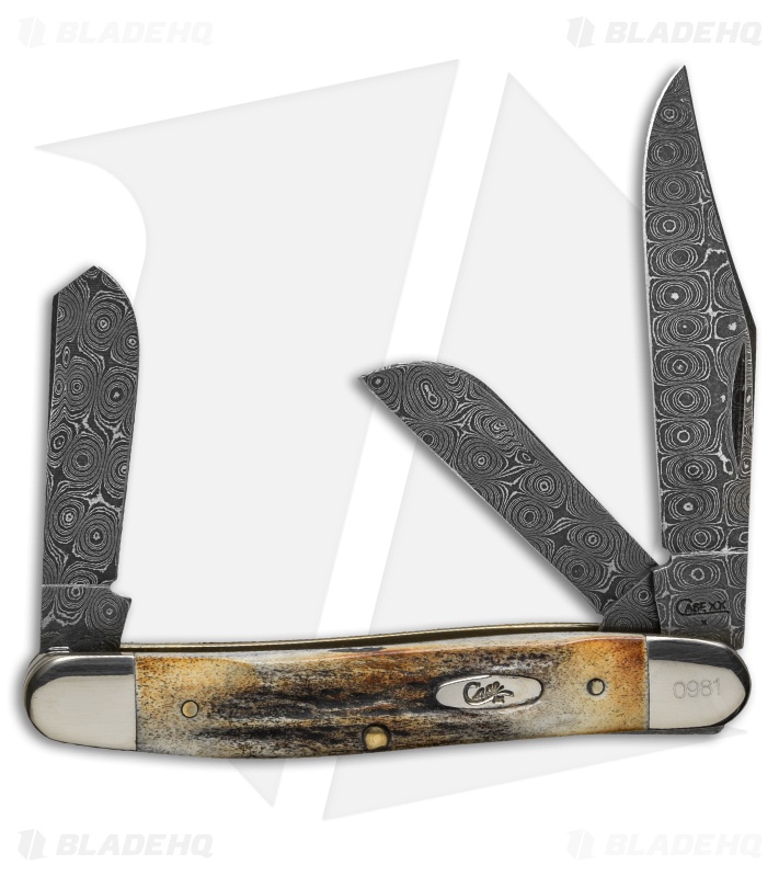 Case Stockman Damascus Knife 3.875" Stag (5347 DAM) 47 Blade HQ