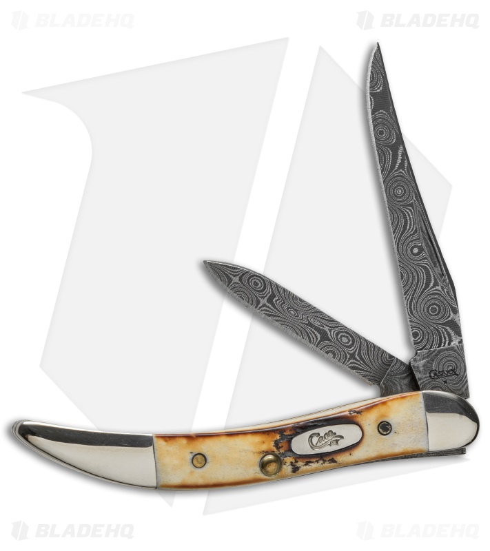 Case Small Texas Toothpick Damascus Knife 3" Stag (520096 DAM) 0096