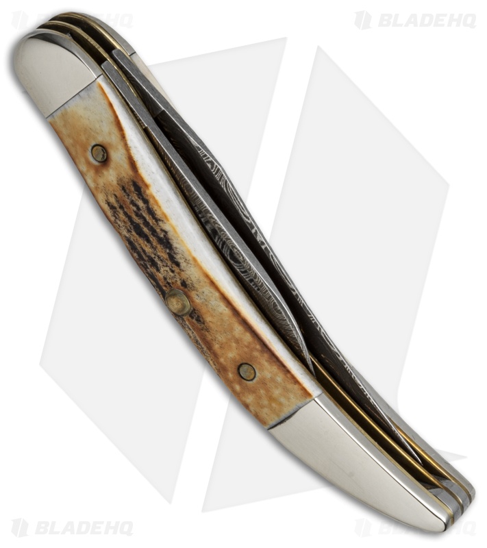 Case Small Texas Toothpick Damascus Knife 3" Stag (520096 DAM) 0096