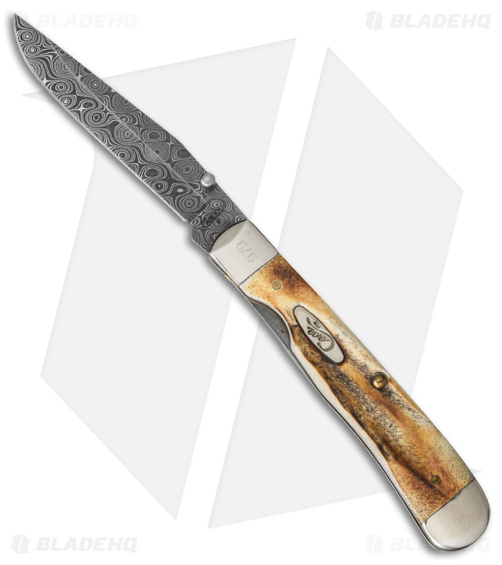 Case Trapperlock Damascus Knife 3.5" Stag (5154L DAM) 54L Blade HQ