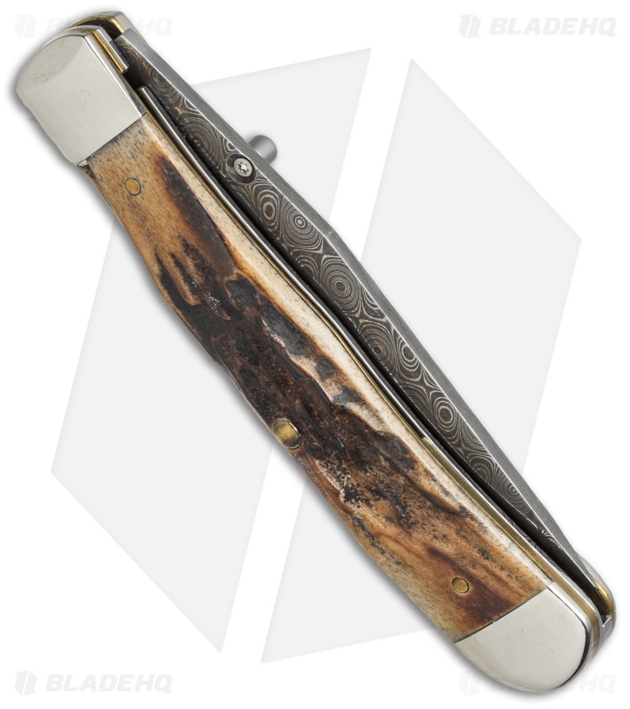 Case Trapperlock Damascus Knife 3.5" Stag (5154L DAM) 54L Blade HQ