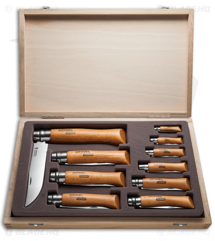 Opinel Knives Carbon Steel Folding Knife Beechwood Handles (Set of 10