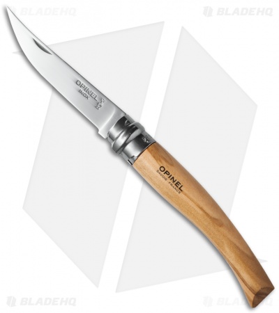 Opinel Knives No 8 Slim Stainless Steel Folding Knife Olive Wood (3.12" Satin) #