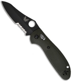 Benchmade Mini Griptilian Olive Drab Folding Knife (2.91" Black Serr) 555SBKHGOD