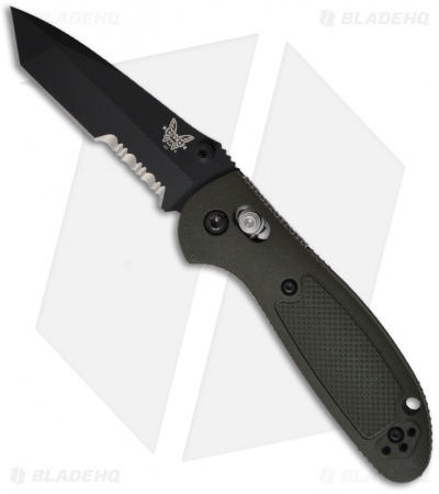 Benchmade Mini Griptilian OD Green Tanto Knife 557SBKOD (2.91" Black Serr)