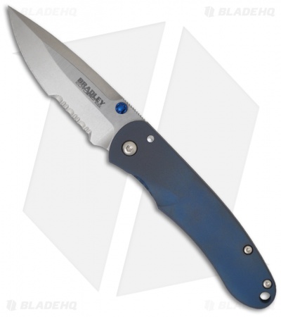 Bradley Cutlery Alias II Knife Blue Titanium (2.95" Stonewash Serr) 17650-701S