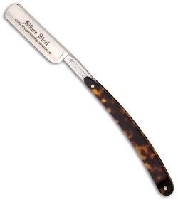 Boker Rasiermesser Silver Steel Straight Razor Blade w/ Tortoise Handle 140512