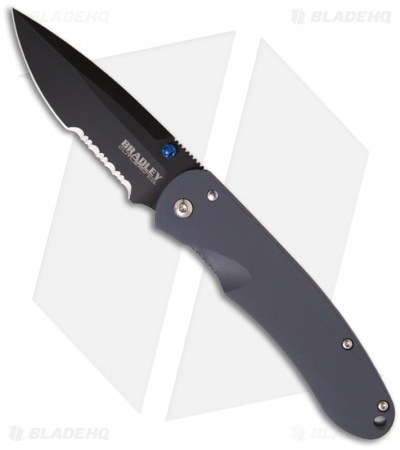 Bradley Cutlery Alias I Blue Titanium Folding Knife (3.5" Serr) 17600SBK-701