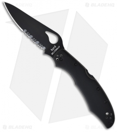 Spyderco Byrd Cara Cara 2 Black Stainless Steel Knife (3.875" Serr) BY03BKPS2