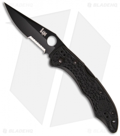H&K Pika II Knife Clip Point Folding Blade (3.5" Black Serr) 14402SBK