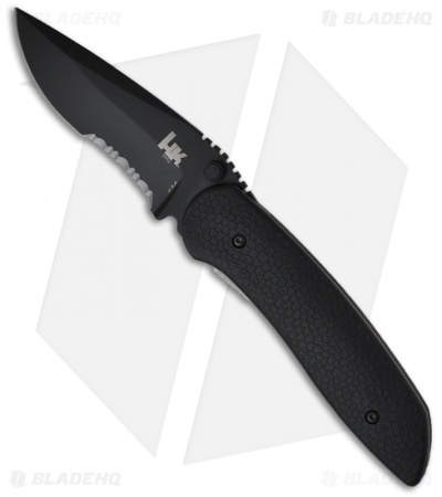 H&K Fugitive Knife Drop-Point Tactical Folder (3.17" Black Serr) 14950SBK