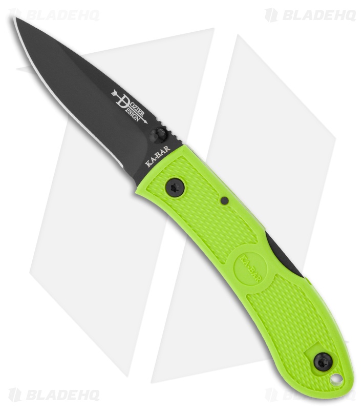 KaBar Mini Dozier Hunting Lockback Knife Zombie Green (2.25" Black