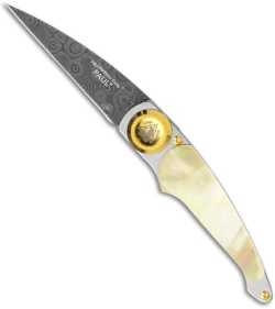 Lone Wolf Knives Paul Perfecto Gold Lip Pearl & Damascus Folder LM21700 LTD