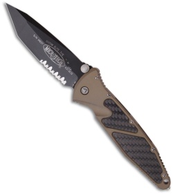 Microtech Tan Socom Elite M/A Tanto Knife Carbon Fiber (4" Black Serr) 161-2TA