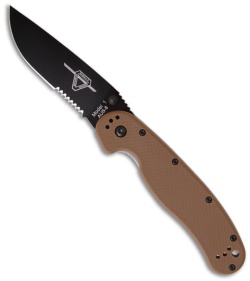 Ontario RAT Model 1 Knife Folder Coyote Brown Handle (3.625" Black Serr) 8847CB