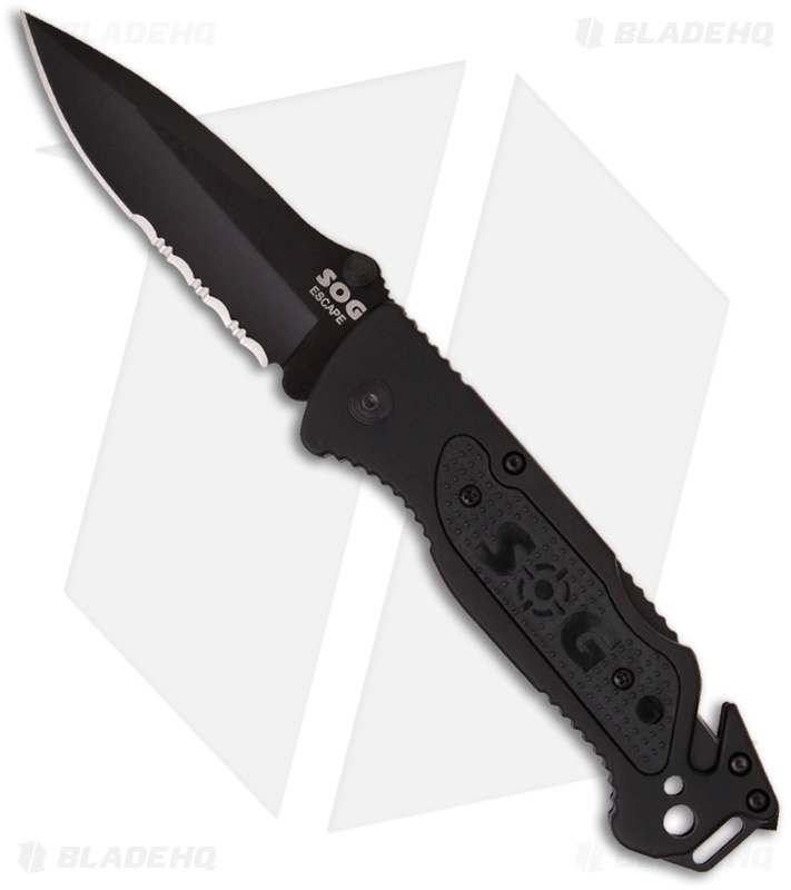 SOG Escape Lockback Knife Black (3.4" Black Serr) FF25 Blade HQ
