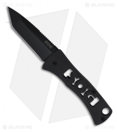 SOG Micron Tanto Folding Pocket Knife Keychain (1.44" Black Plain)