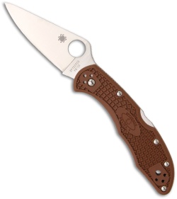Spyderco Delica 4 Knife Flat Ground Brown FRN (2.88" Satin Plain) C11FPBN