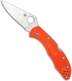 Spyderco Delica 4 Flat Ground Orange FRN Knife (2.88" Satin Plain) C11FPOR
