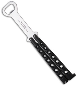 The Bartender "Bottle-Fly" Butterfly Knife Bottle Opener (Black/Silver)
