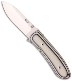 Custom Bob Dozier Large Folding Hunter FHL Knife Black/White G10 (3.5" Satin)