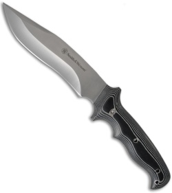 Smith & Wesson Large Micarta Hunter Fixed Blade Knife w/Sheath (Satin PLN) SWML
