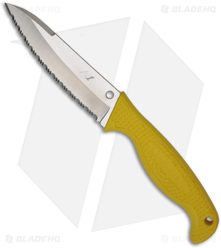 Spyderco Aqua Salt Yellow Fixed Blade Dive Knife (4.69" Satin Serr