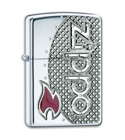 Zippo Lighter Red Flame Armor Case High Polish Chrome 24801