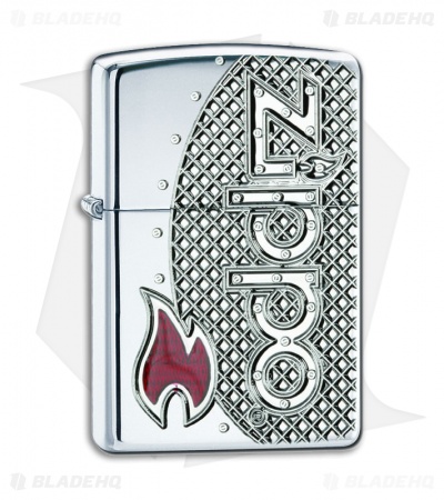 Zippo Lighter Red Flame Armor Case High Polish Chrome 24801