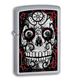 Zippo Lighter - Day of the Dead Skull 24883 Satin Chrome
