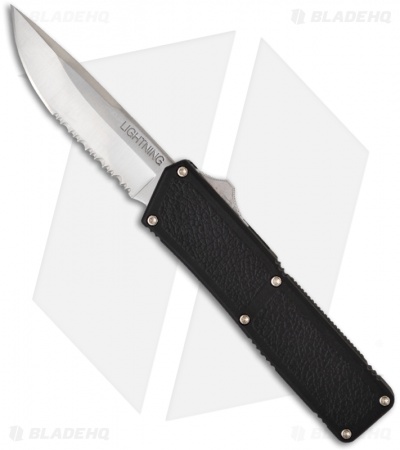 Lightning D/A OTF Black Automatic Knife (3.5" Satin Serr)