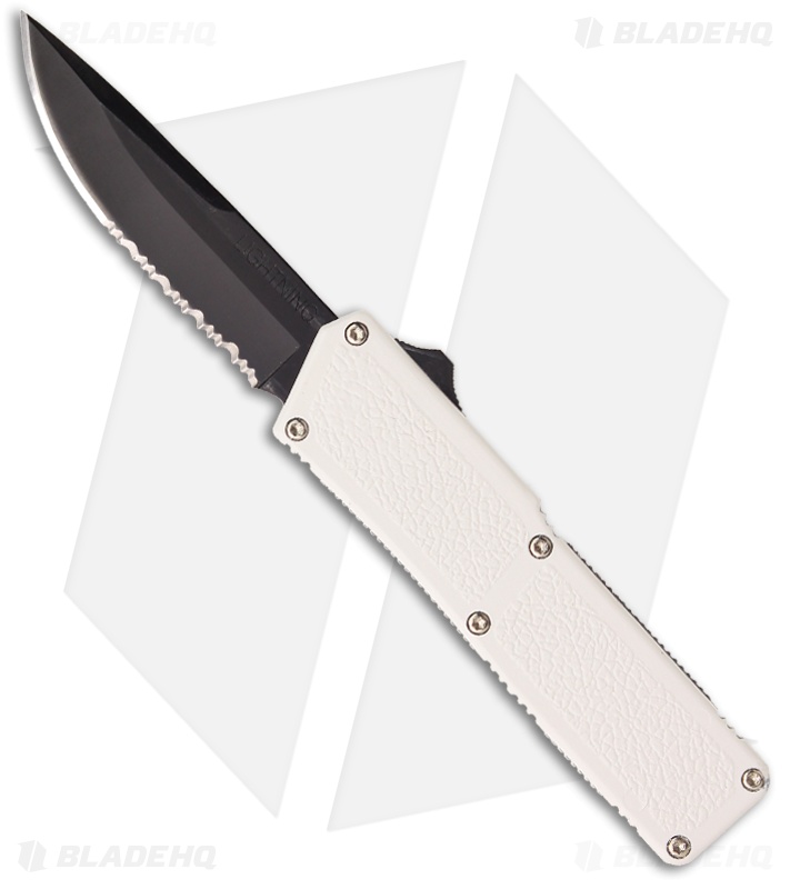 Lightning D/A OTF Automatic Knife White (3.25" Black Serr) Blade HQ