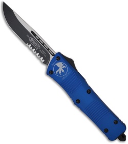 Microtech Blue Combat Troodon Drop Point OTF Knife (3.8" Black Serr) 143-2BL