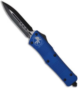 Microtech Blue Combat Troodon OTF D/E Dagger Knife (3.8" Black Plain) 142-1BL
