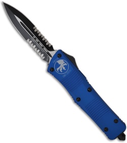 Microtech Blue Combat Troodon OTF D/E Dagger Knife (3.8" Black Serr) 142-2BL