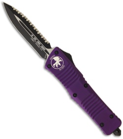 Microtech Purple Combat Troodon OTF D/E Knife (3.8" Black Full Serr) 142-3PU