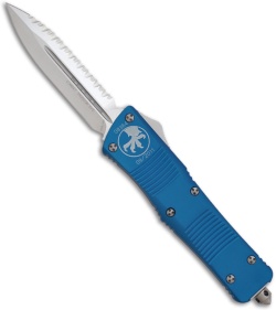 Microtech Blue Combat Troodon OTF D/E Dagger Knife (3.8" Satin Full Ser) 142-6BL