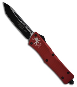 Microtech Red Combat Troodon Tanto OTF Knife (3.8" Black Plain) 144-1RD
