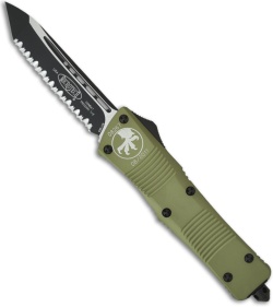 Microtech Green Combat Troodon Tanto OTF Knife (3.8" Black Full Serr) 144-3GR