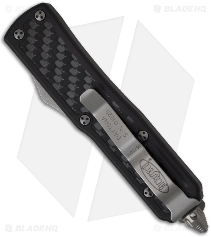 Microtech Daytona D/A OTF Knife w/ Carbon Fiber Insert (3.25" Black Serr) 1242 Blade HQ