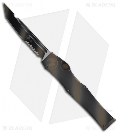 Microtech Tan Camo Halo 5 V OTF Automatic Tanto Knife (4.6" Serr) 150-2TC