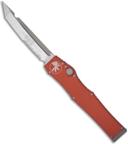 Microtech Orange Halo 5 V OTF Automatic Tanto Knife (4.6" Satin Serr) 150-5OR