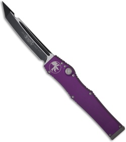 Microtech Purple Halo 5 V OTF Automatic Tanto Knife (4.6" Black Plain) 150-1PR