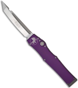 Microtech Purple Halo 5 V OTF Automatic Tanto Knife (4.6" Satin Plain) 150-4PR