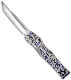 Microtech Custom Splash Halo V 5 Knife OTF (4.6" Polished Plain) Black/Blue