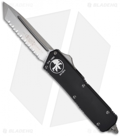 Microtech Scarab Executive OTF Knife Tanto (3.5" Stonewash Full Serr) 108-12