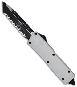 Microtech Scarab Executive Silver OTF Tanto Knife (3.5" Black Full Serr) 108-3W